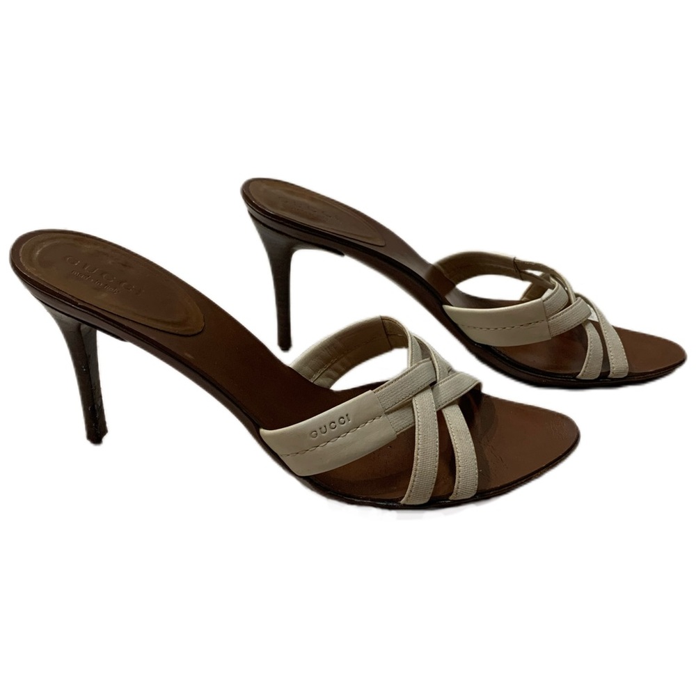 Vintage Gucci Cream and Brown Strappy Heels - Picture 3 of 9